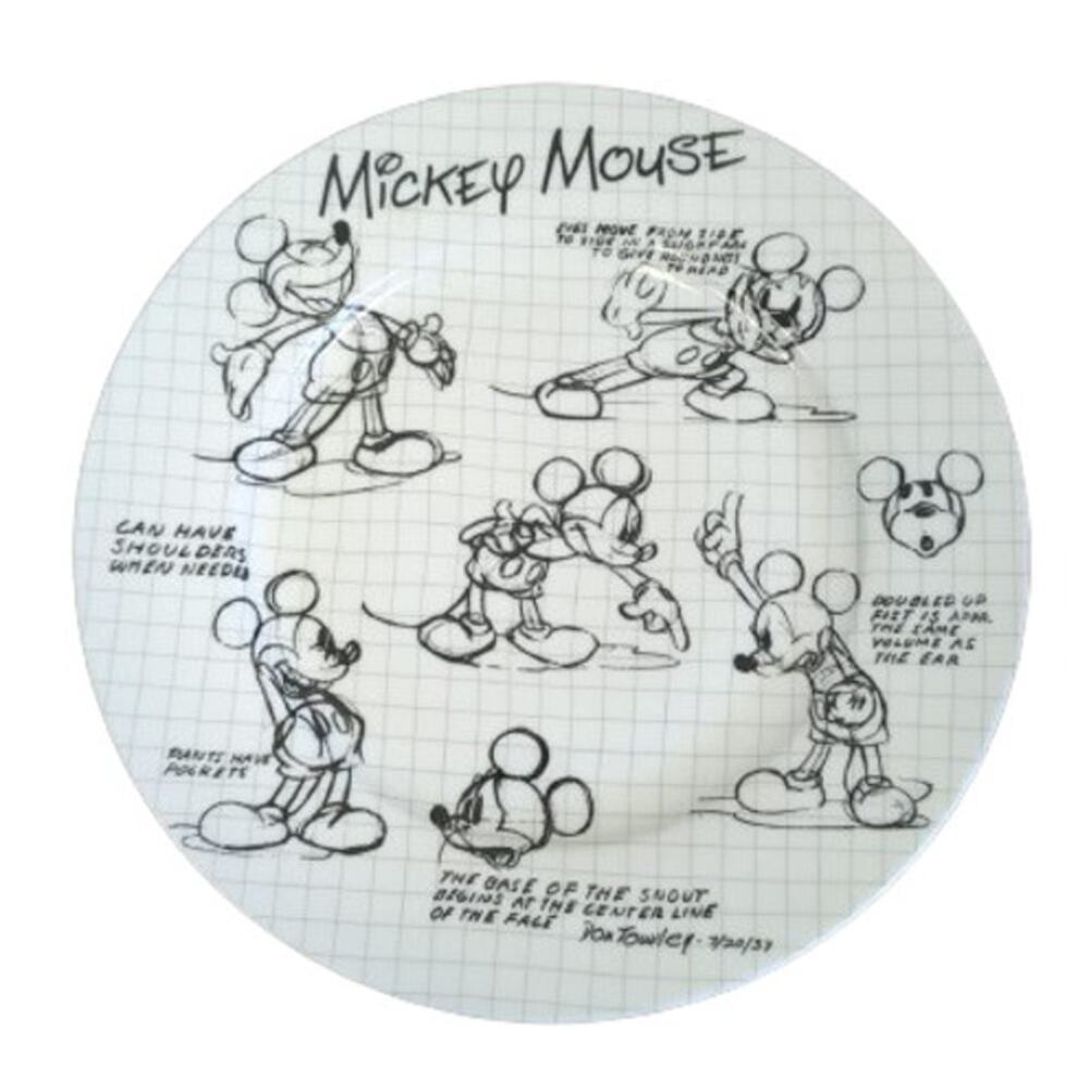 Disney Sketchbook Mickey Dinner Plate-White/Black-Size 10.5 inch-USED-M30